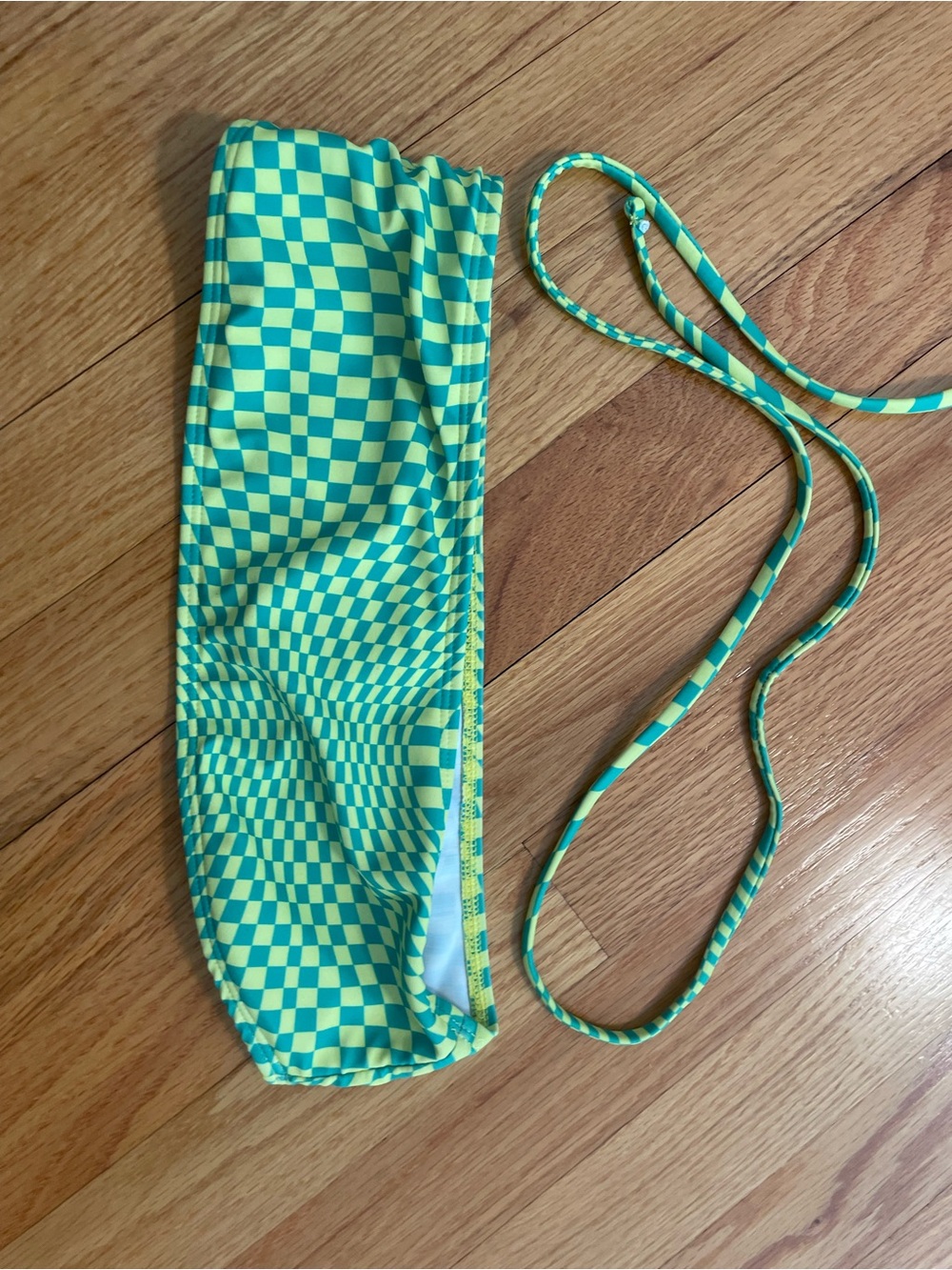 Women’s Green and Yellow Checkerboard Swim Bandeau Top